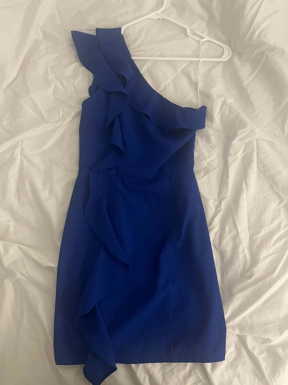 Minuet Royal Blue One Shoulder Ruffle Cocktail Mini Dress Size S